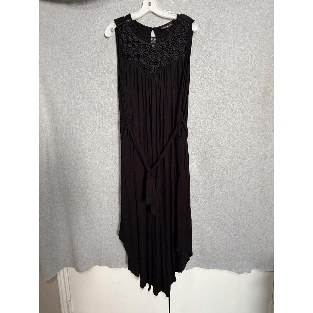 Lane Bryant Dress Womens 14/16 Black Crochet Asymmetric Hem Maxi Swing Jersey
